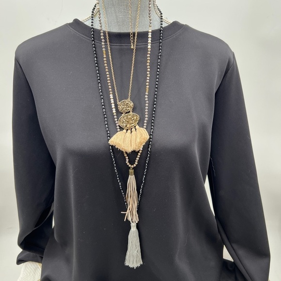3 Long tassel beaded necklaces - Picture 1 of 13